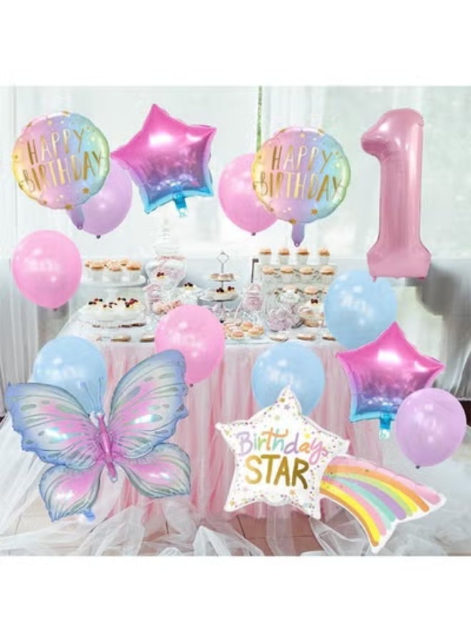 fantasize Rainbow Star Birthday Balloon Set, 32" Foil Number Balloons, Butterfly and Star Decorations for Girls’ 1st to 9th Birthday, Baby Shower, and Party Supplies - Image 3